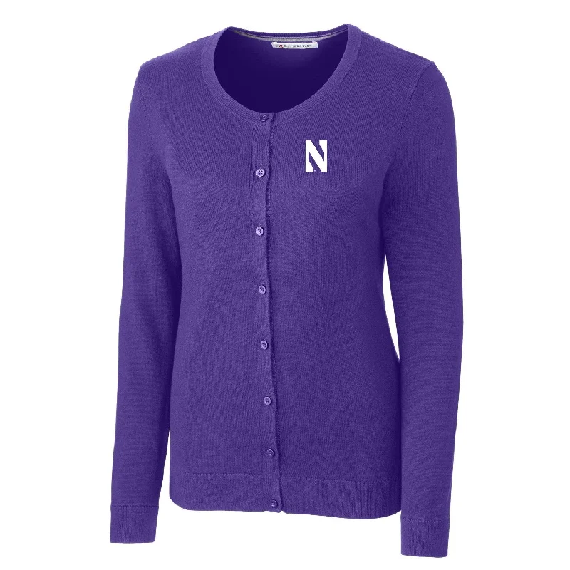 Northwestern Wildcats Women's Cutter & Buck Purple Lakemont Cardigan Sweater Lace Blend Ribbed Blend Corduroy Blend