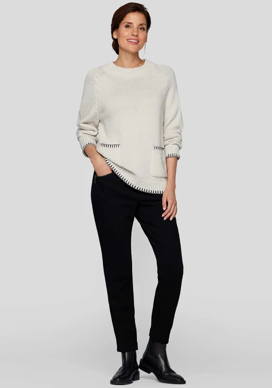 Rabe Round Neck Knitted Jumper, Cream Chenille Brocade Lace