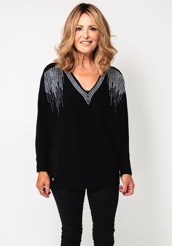 Malissa J Diamante Embellished One Size Jumper, Black Sweater Knitwear Pullover