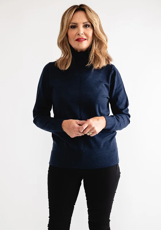 Barbara Lebek Polo Neck Sweater, Navy Turtle Neck Boat Neck Asymmetrical Neck