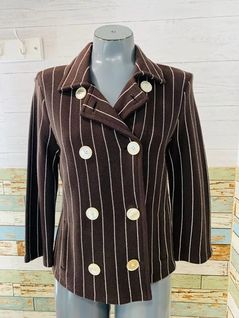 00’s Double Breasted Knit Stripe Short Jacket By Ralph Lauren Cotton Jacket Linen Jacket Terry Jacket