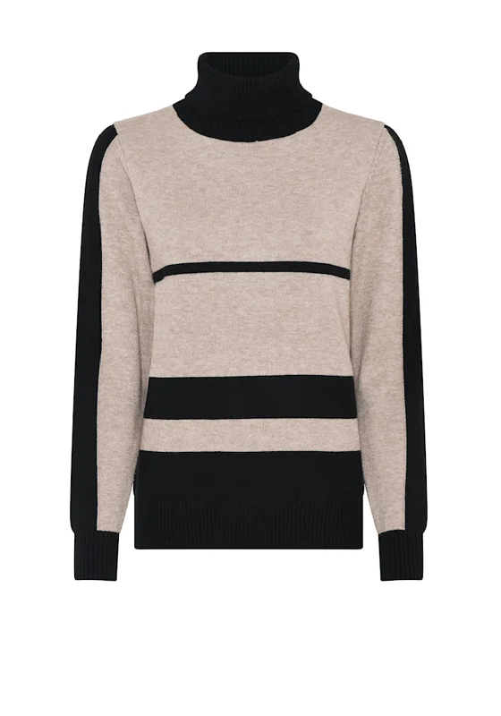 Micha Colour Block Polo Neck Jumper, Black and Camel Satin Fabric Silk Fabric Chiffon Fabric