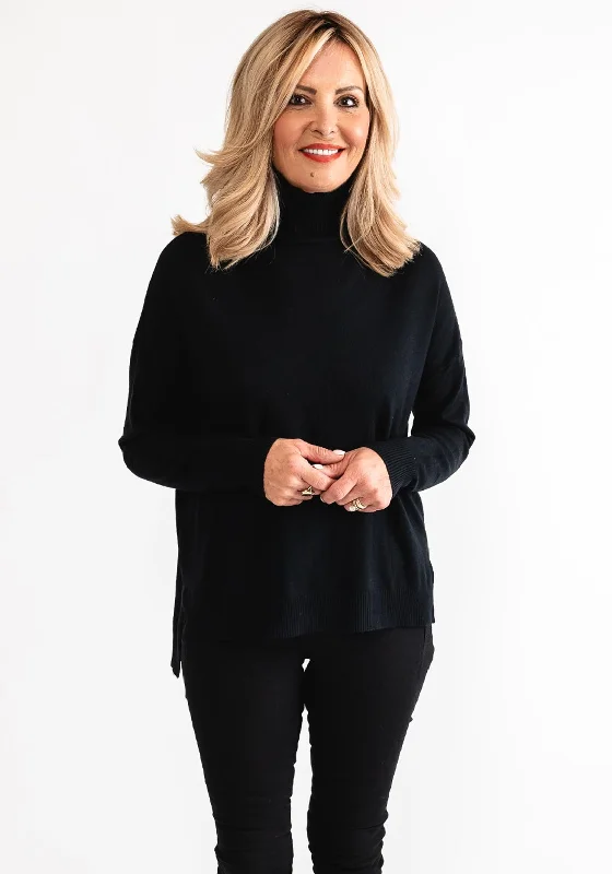 D.E.C.K By Decollage One Size Roll Neck Sweater, Black Collared Crew Neck Turtle Neck