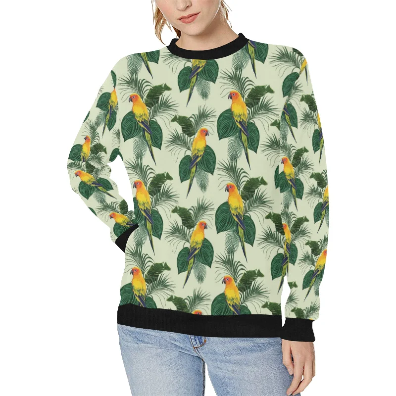 Beautiful parrot palm leaves pattern Women's Crew Neck Sweatshirt Hoodie with V-Neck Classic Versatile