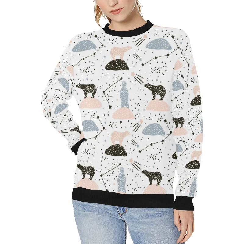 Polar bears star poka dot pattern Women's Crew Neck Sweatshirt Hoodie with Front Slit Layering Stylish