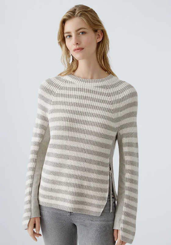 OUI Rubi Stripe Long Sleeve Knit Jumper, Grey Fitted Loose Oversized