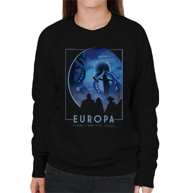 NASA Europa Interplanetary Travel Poster Women's Sweatshirt Hoodie with Half-Zip Sporty Casual