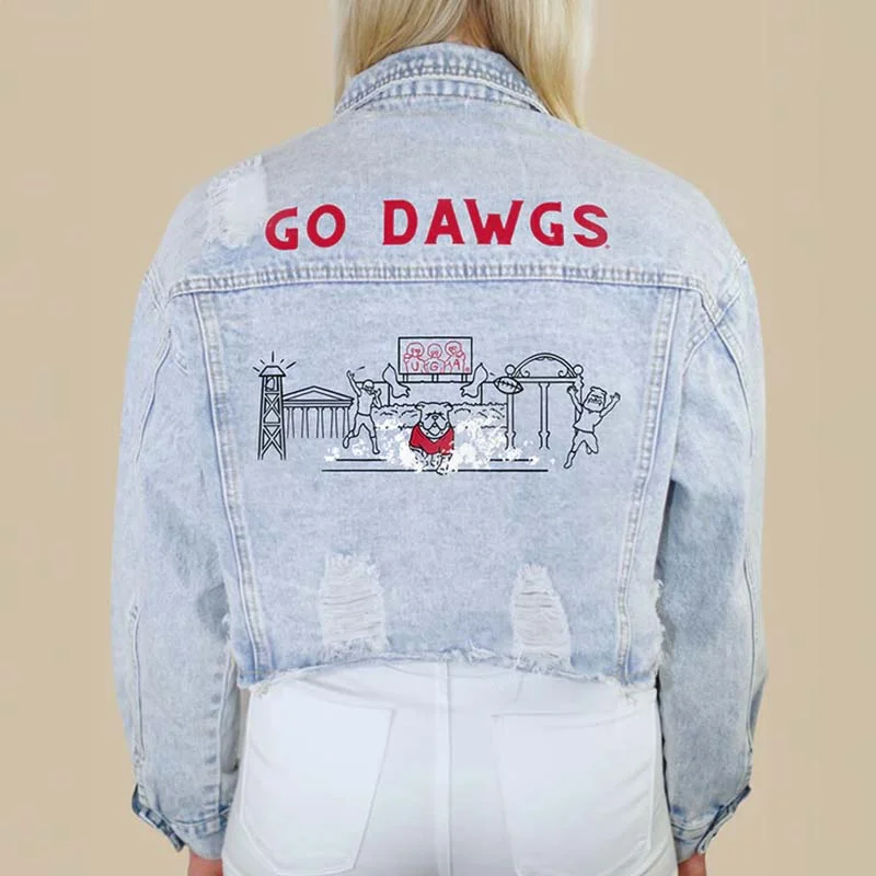 UGA Campus Denim Jacket Snapped Jacket Toggled Jacket Drawstring Jacket