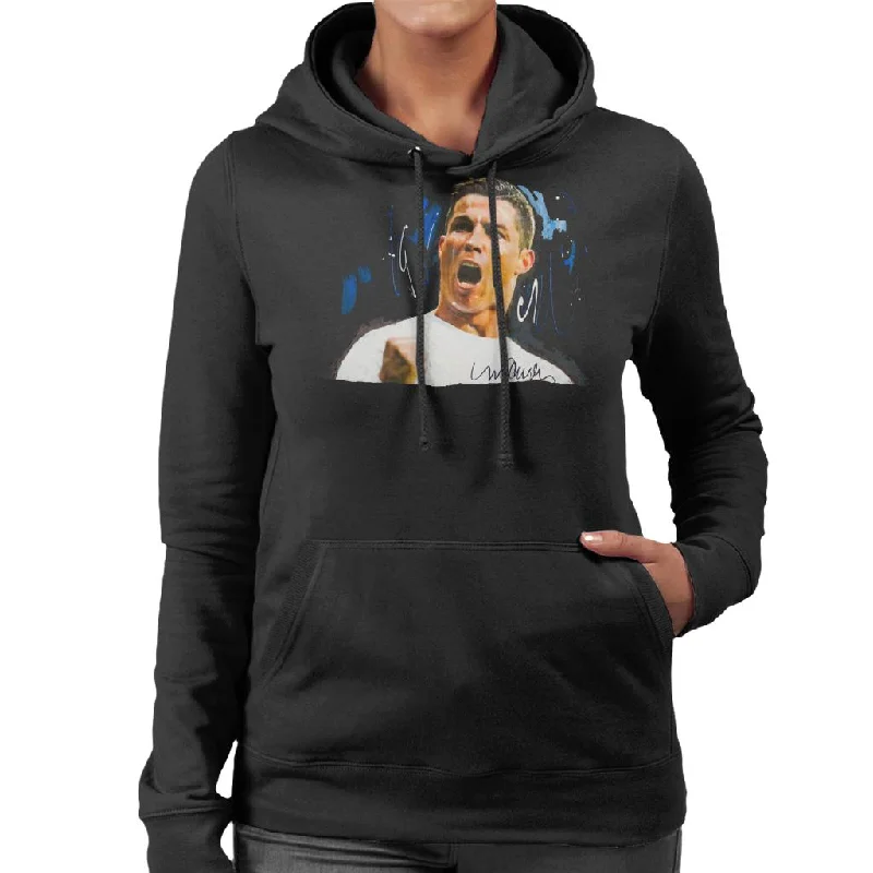 Sidney Maurer Original Portrait Of Cristiano Ronaldo Cheering Women's Hooded Sweatshirt Hoodie with Ribbed Hem Stretchable Secure