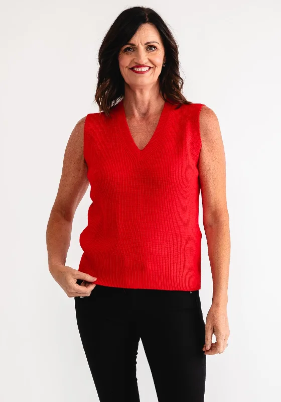 Barbara Lebek Knitted Sweater Vest, Red Spandex Blend Rayon Blend Denim Blend