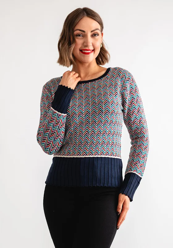 Pretty Vacant Chevron Rib Sweater, Multi-Coloured Thin Thick Dense