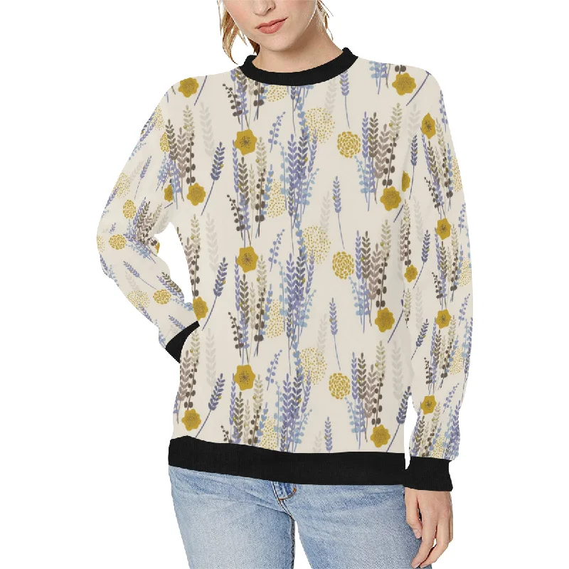 Lavender modern pattern blackground Women's Crew Neck Sweatshirt Hoodie with Illustration Artistic Creative