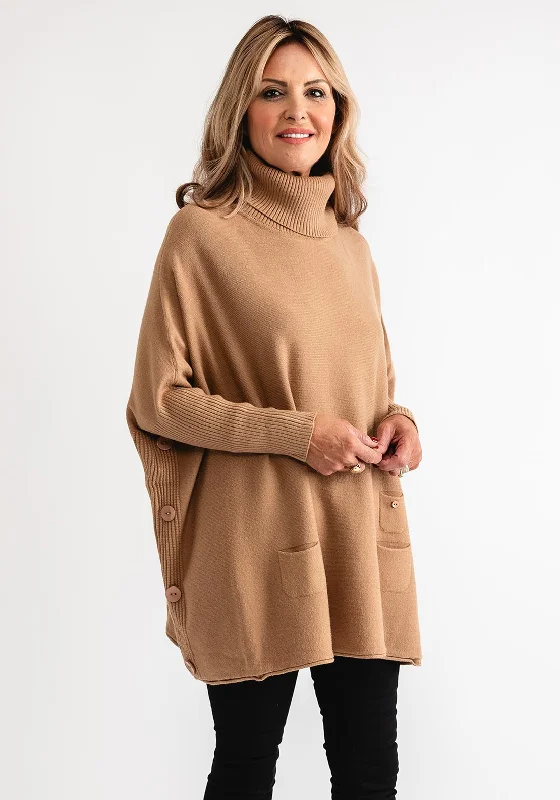 Serafina Collection Polo Neck Batwing Jumper, Camel Chenille Fabric Brocade Fabric Lace Fabric