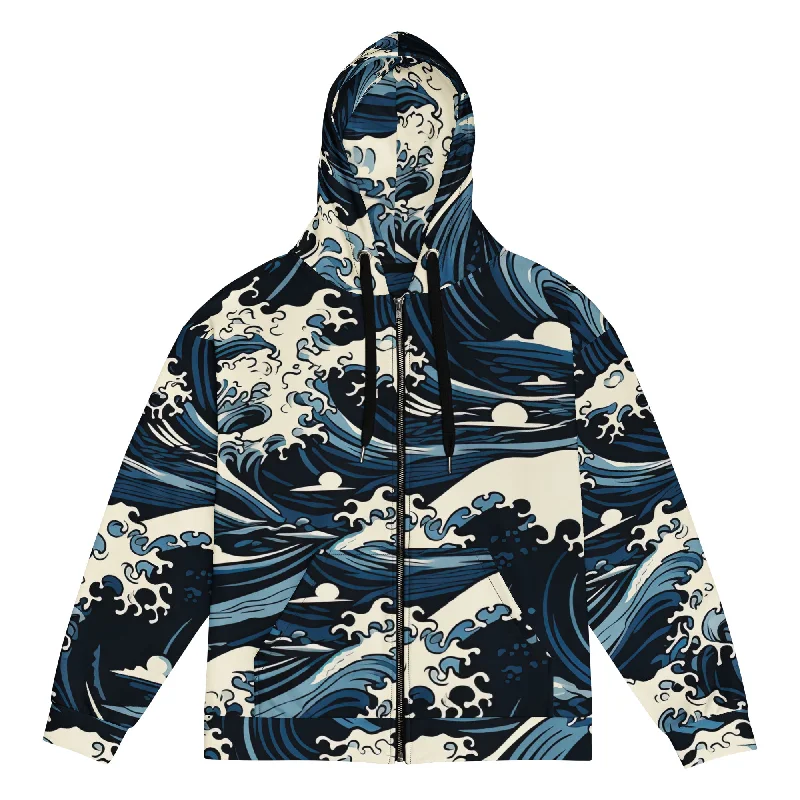 Great Waves zip hoodie Hoodie with Ribbed Neckline Snug Warm