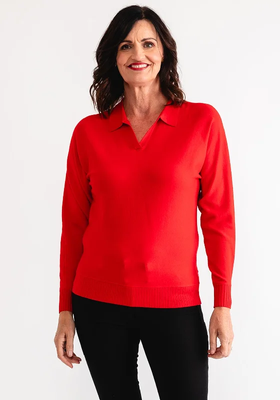 Barbara Lebek V Neck Knit Sweater, Red Chenille Blend Fleece Blend Nylon Blend