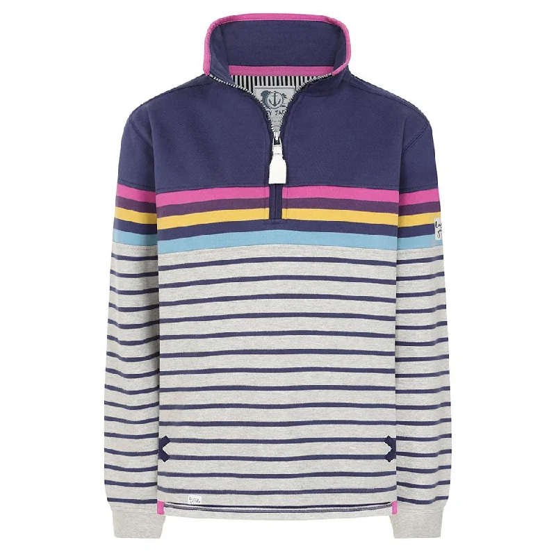LJ35 - Striped 1/4 Zip Sweatshirt - Grey Marle Hoodie with Hem Applique Textured Unique