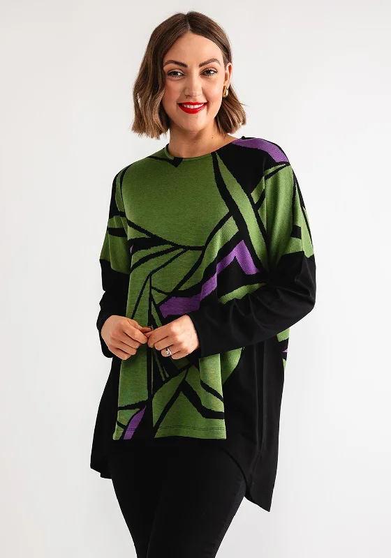 Ever Sassy Abstract Print Knit Jumper, Green Layered Multi-layer Single Layer