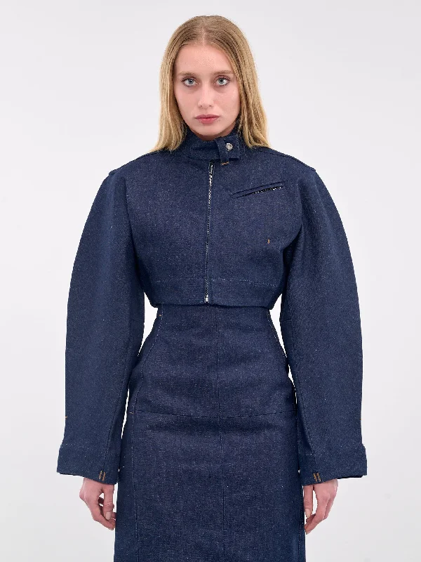 The Cabrio Denim De-Nîmes Jacket (243DE052-1513-NAVY) Faux Fur Jacket Real Fur Jacket Shearling Jacket