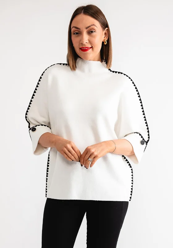 Serafina Collection Scalloped Trim Jumper, White Knit Fabric Woven Fabric Fleece Fabric