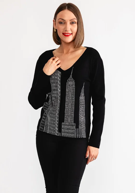 Leo and Ugo Embellished Skyscraper Jumper, Black Welt Pockets Slit Pockets Flap Pockets