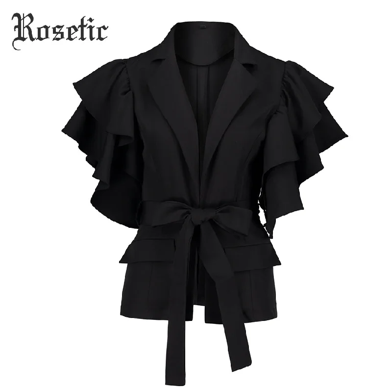 Rosetic Gothic Coat Women Autumn Petal Sleeve Cardigan Outerwear Straight Lace-Up Street Wild Witch Office Fashion Goth Jackets Fitted Jacket Loose Jacket Oversized Jacket