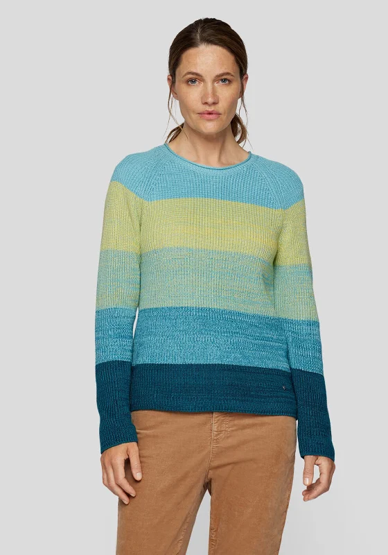 Rabe Striped Colour Block Jumper, Blue Multi Neon Metallic Matte