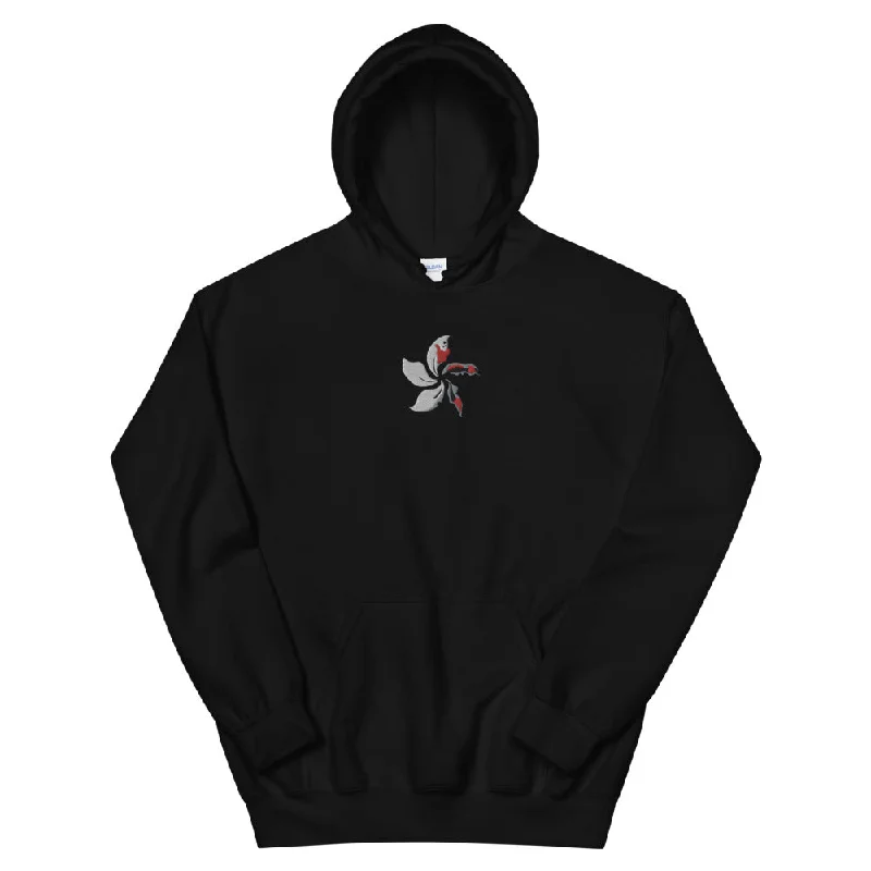 Black Bauhinia Embroidered Unisex Hoodie Hoodie with Crew Neck Simple Timeless