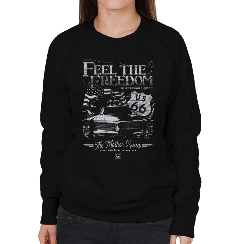 Route 66 Feel The Freedom Americana Women's Sweatshirt Hoodie with Bell Sleeves Flared Feminine