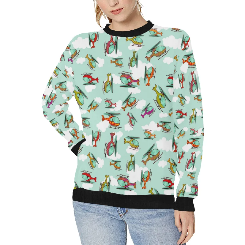 Helicopter design pattern Women's Crew Neck Sweatshirt Hoodie with High Neck Warm Protective
