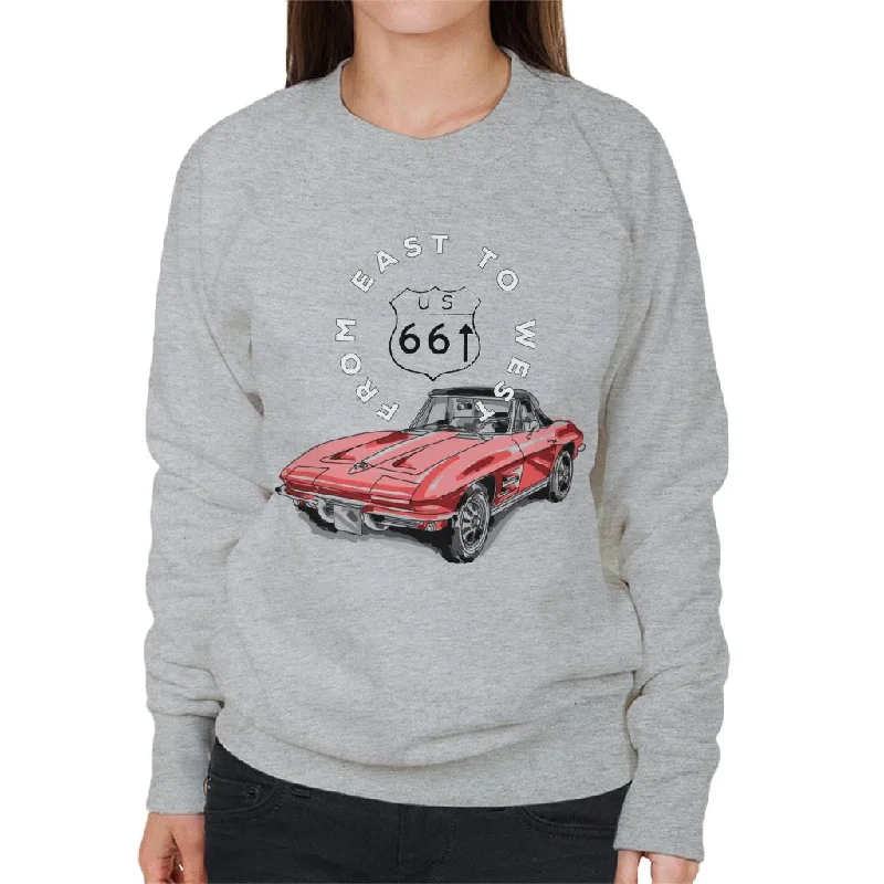 Route 66 From East To West Car Women's Sweatshirt Hoodie with Puffed Sleeves Voluminous Trendy