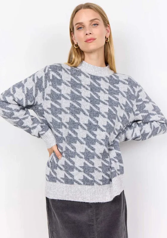 Soyaconcept Houndtooth Knit Jumper, Grey Chenille Fabric Brocade Fabric Lace Fabric
