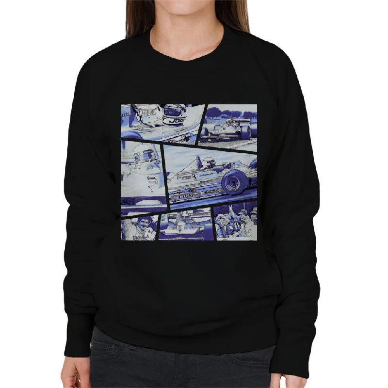 Motorsport Images Jody Scheckter Montage Women's Sweatshirt Hoodie with Tied Waist Feminine Flattering