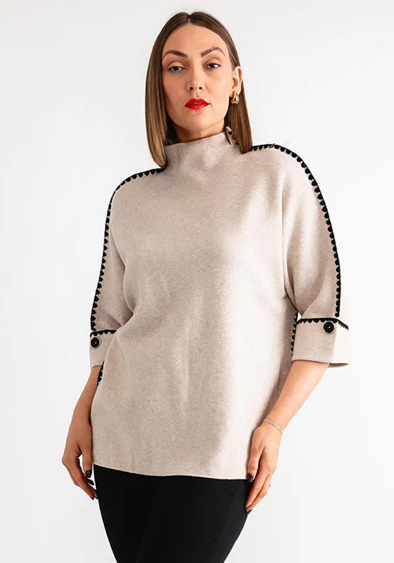 Serafina Collection Scalloped Trim Jumper, Cream Wool Fabric Cashmere Fabric Tweed Fabric