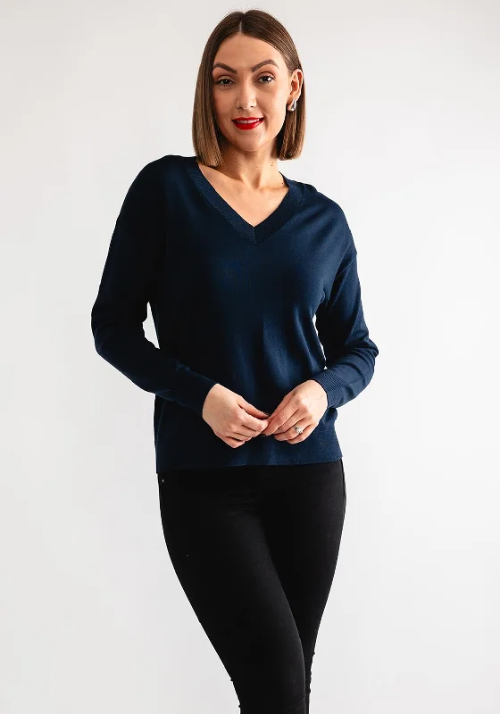 b.young Morla V Neck Sweater, Navy Front Pockets Side Pockets Patch Pockets
