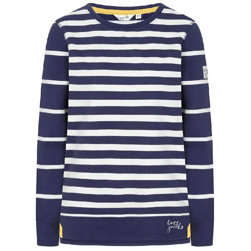 LJ131S - Ladies Striped Crew Neck Sweatshirt - Twilight Hoodie with High-Low Hem Asymmetrical Trendy