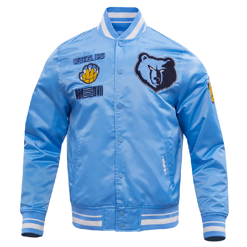 NBA MEMPHIS GRIZZLIES RETRO CLASSIC MEN'S RIB SATIN JACKET (UNIVERSITY BLUE) Knit Jacket Woven Jacket Fleece Jacket