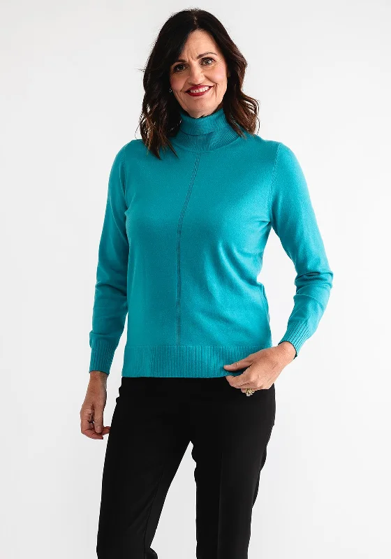 Barbara Lebek Polo Neck Sweater, Turquoise Satin Blend Silk Blend Wool Blend