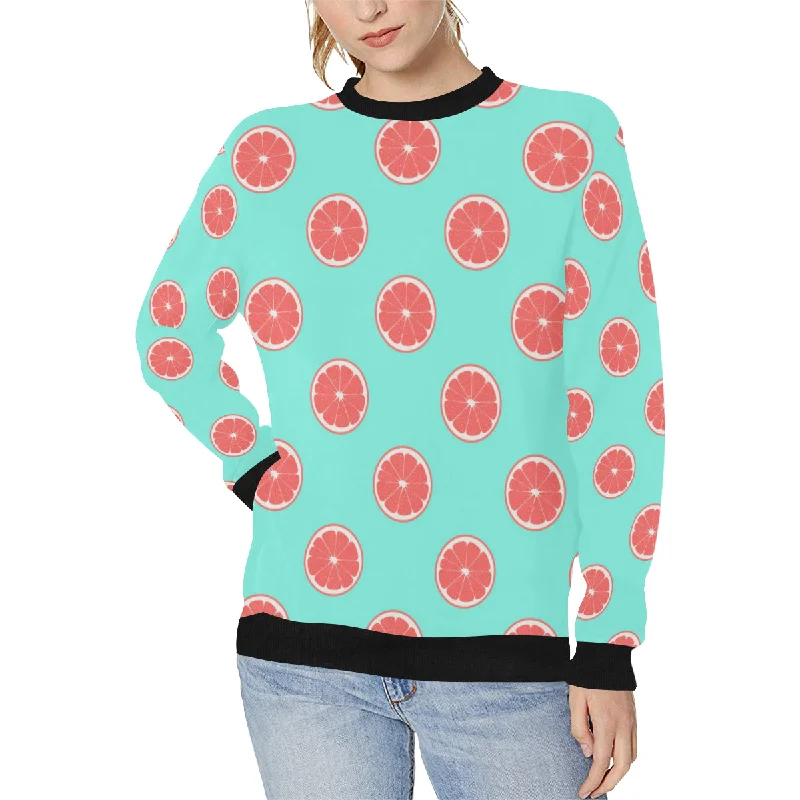 Grapefruit green background Women's Crew Neck Sweatshirt Hoodie with Hem Detail Decorative Unique