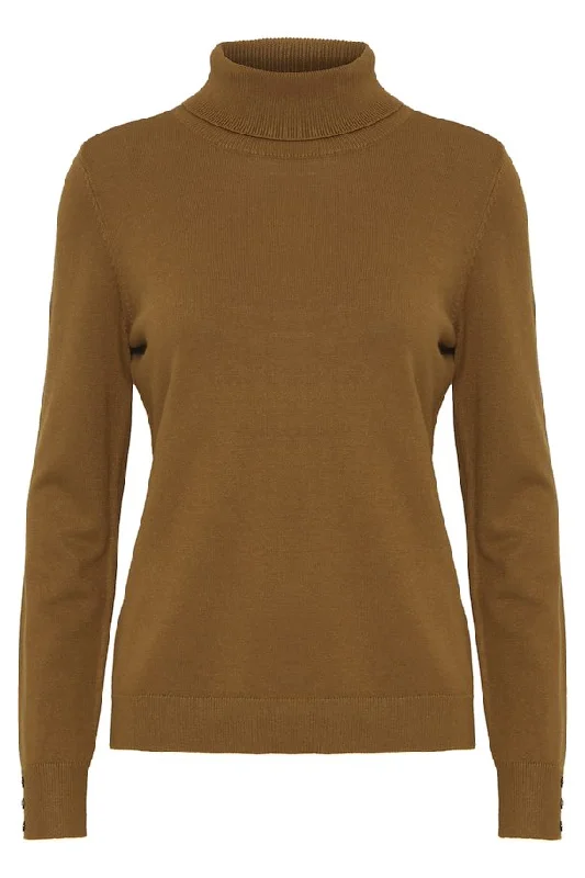 Fransa Clia Roll Neck Knit Sweater, Mustard Yellow Embroidered Appliqued Beaded