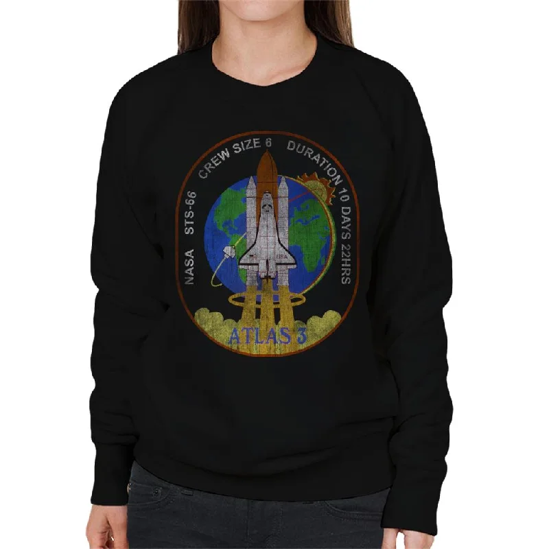 NASA STS 66 Atlantis Mission Badge Distressed Women's Sweatshirt Hoodie with Applique Textured Unique