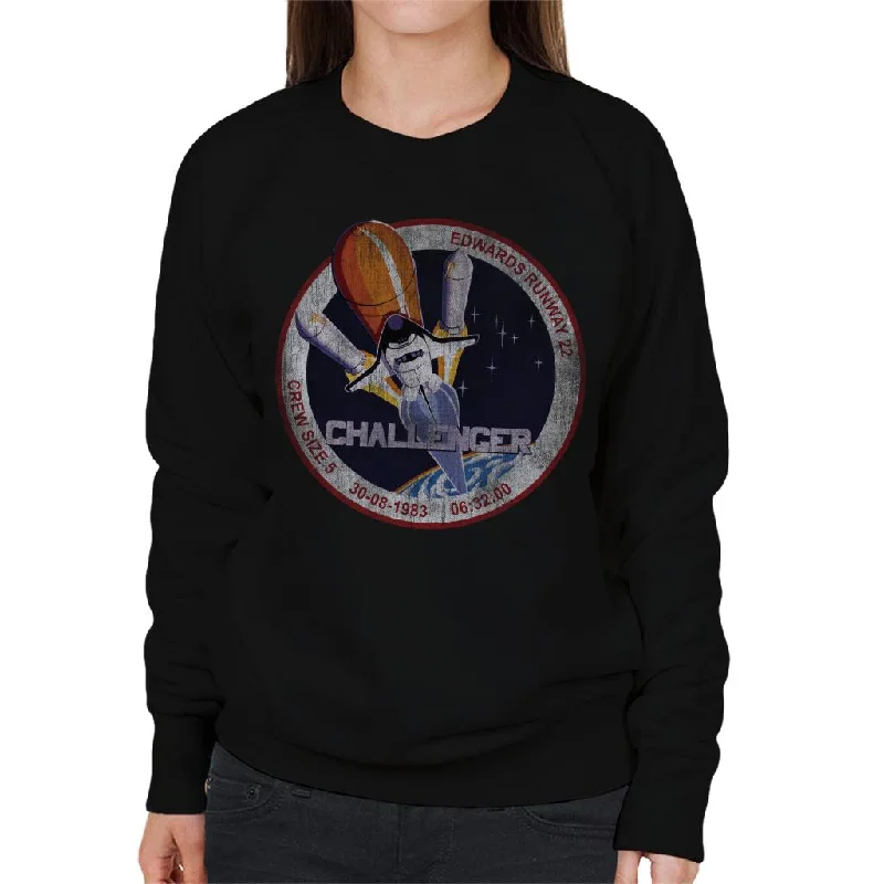 NASA STS 6 Challenger Mission Badge Distressed Women's Sweatshirt Hoodie with Hem Drawcord Adjustable Customizable