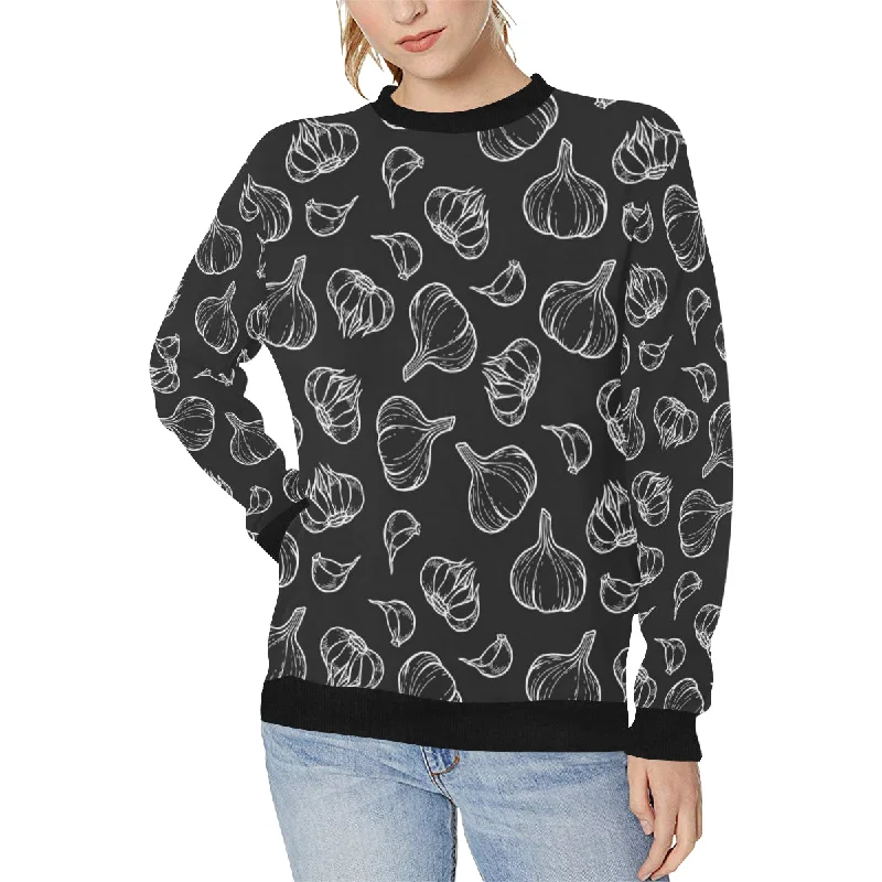 Garlic pattern black background Women's Crew Neck Sweatshirt Hoodie with Emblem Brand Identity