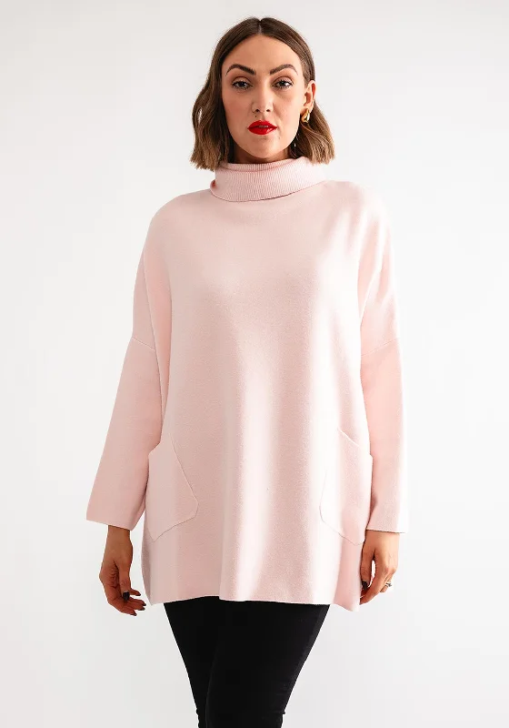 D.e.c.k by Collage One Size Roll Neck Jumper, Pink Herringbone Houndstooth Plaid