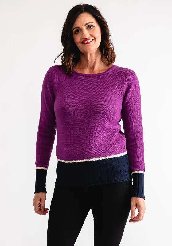 Pretty Vacant Colour Block Knit Jumper, Purple Cashmere Blend Cotton Blend Poly Blend