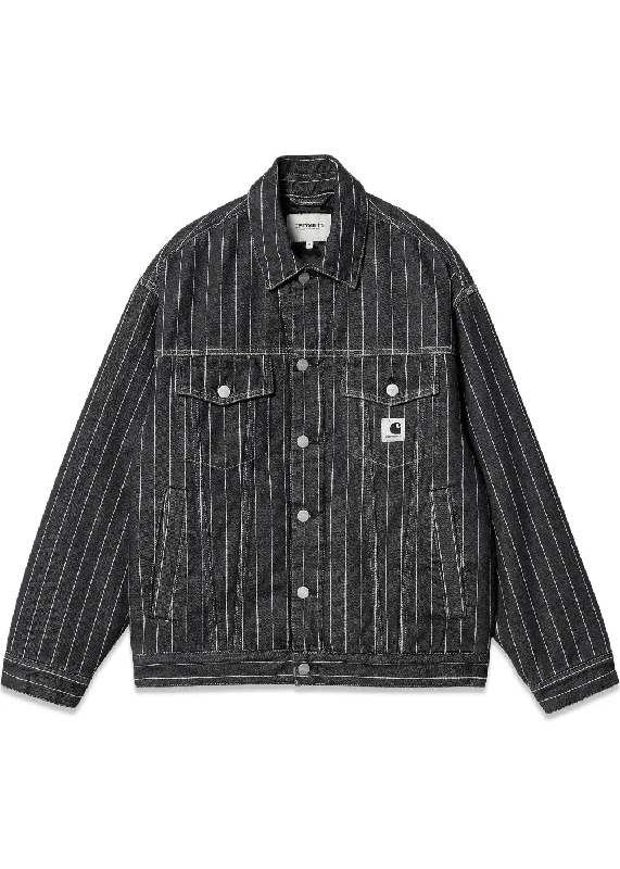 W Orlean Jacket - Orlean Stripe, Black / White Stone Washed Welt Pockets Slit Pockets Flap Pockets