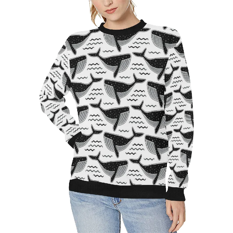 Black whale pattern Women's Crew Neck Sweatshirt Hoodie with Oversized Fit Loose Comfortable
