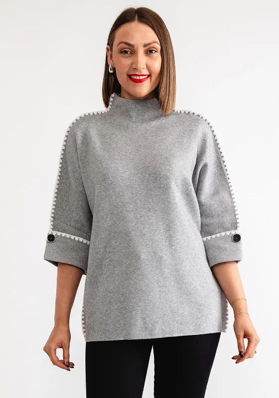 Serafina Collection Scalloped Trim Jumper, Grey Denim Fabric Leather Fabric Suede Fabric
