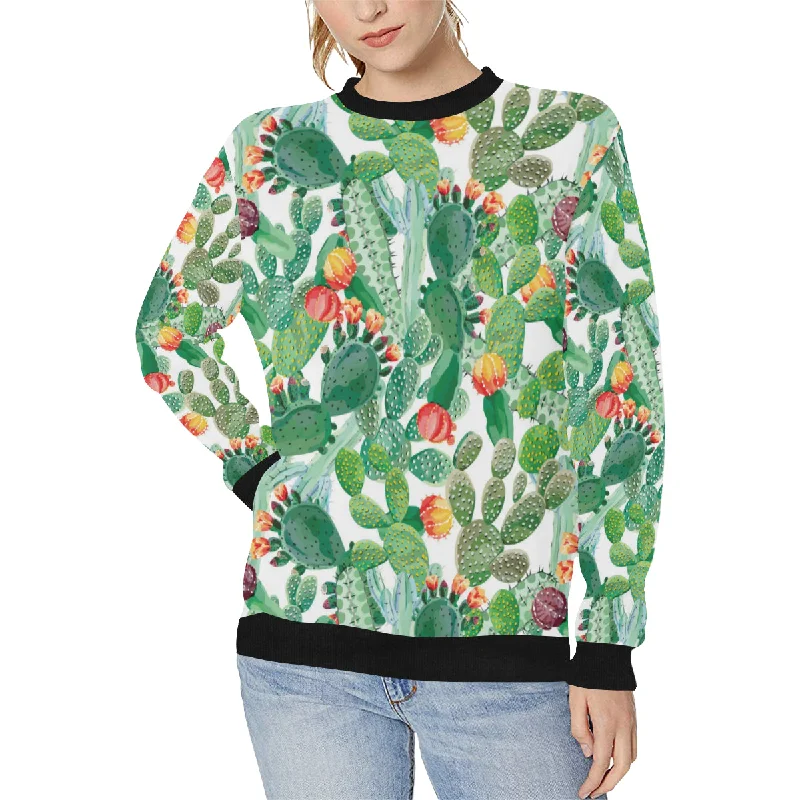 Cactus design pattern copy Women's Crew Neck Sweatshirt Hoodie with Elastic Cuffs Stretchable Comfortable