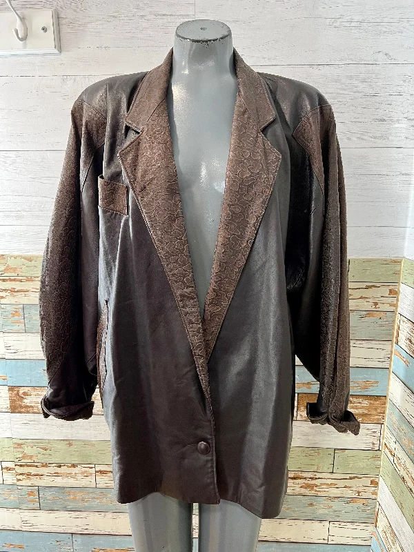 80’s Dark Brown Oversized pattern Leather Jacket Denim Jacket Leather Jacket Suede Jacket