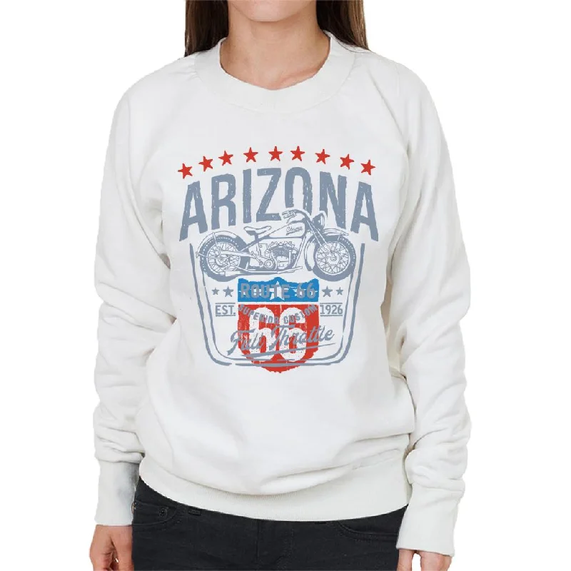 Route 66 Arizona Motorcycle Women's Sweatshirt Hoodie with Hem Fringe Bohemian Relaxed